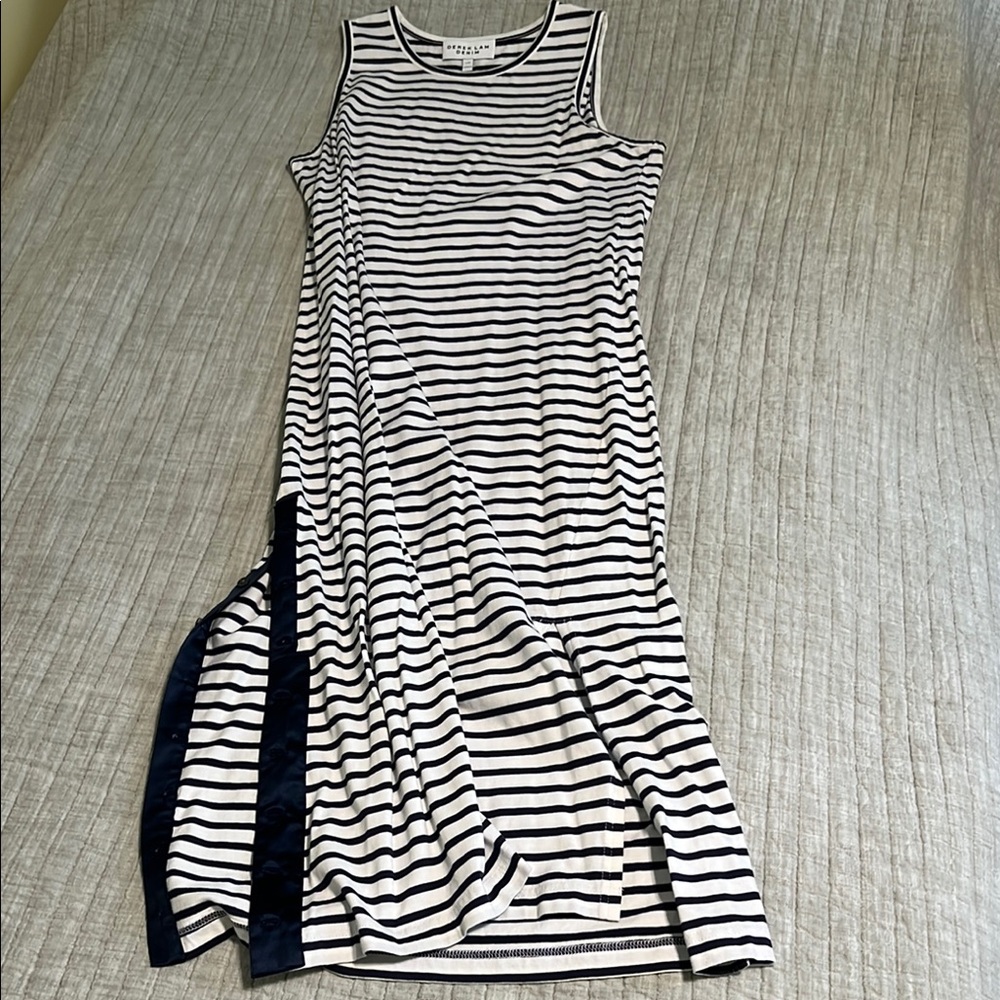 🔥🔥DEREK LAM 10 CROSBY–Striped Tank Dress WHITE MID/BLANC / L